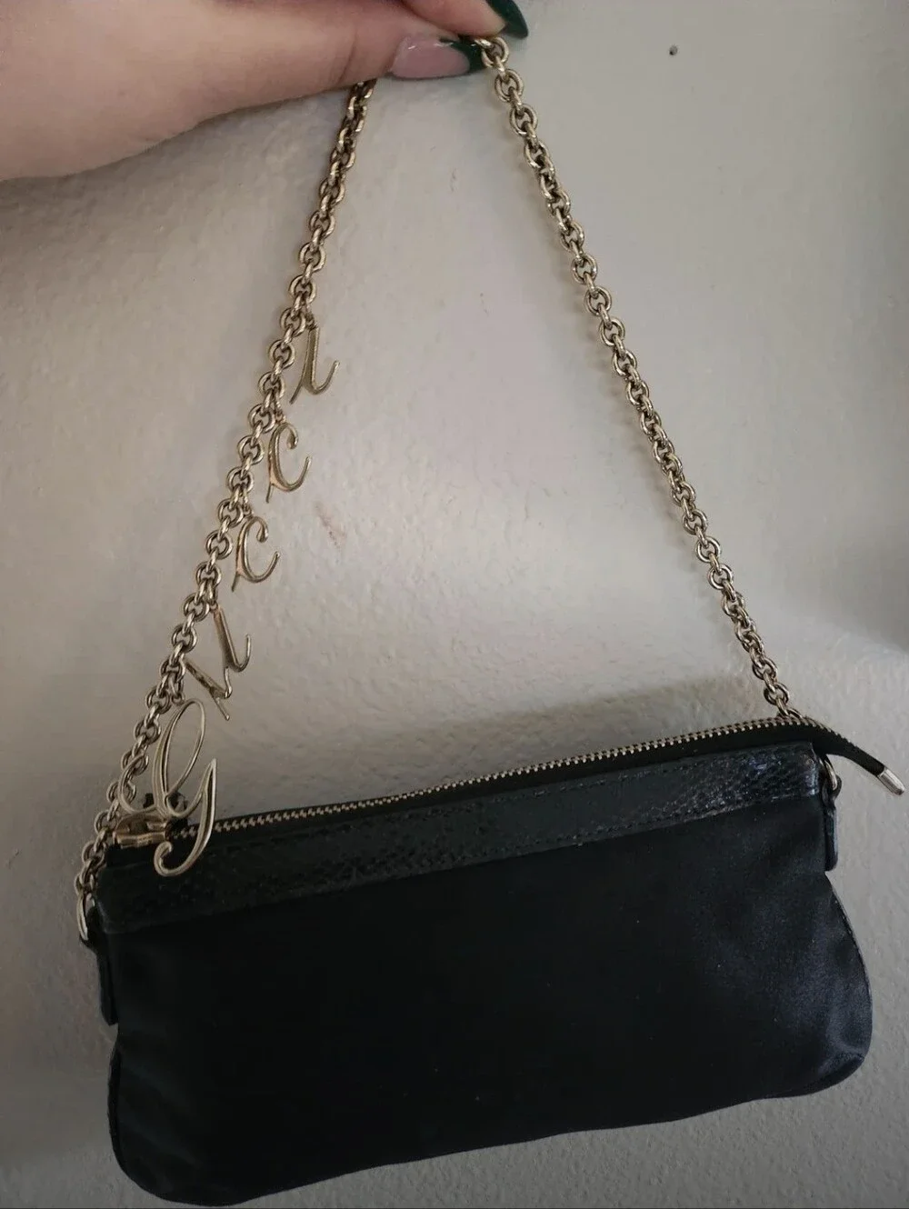 Vintage Gucci Satin And Python Charm Pochette